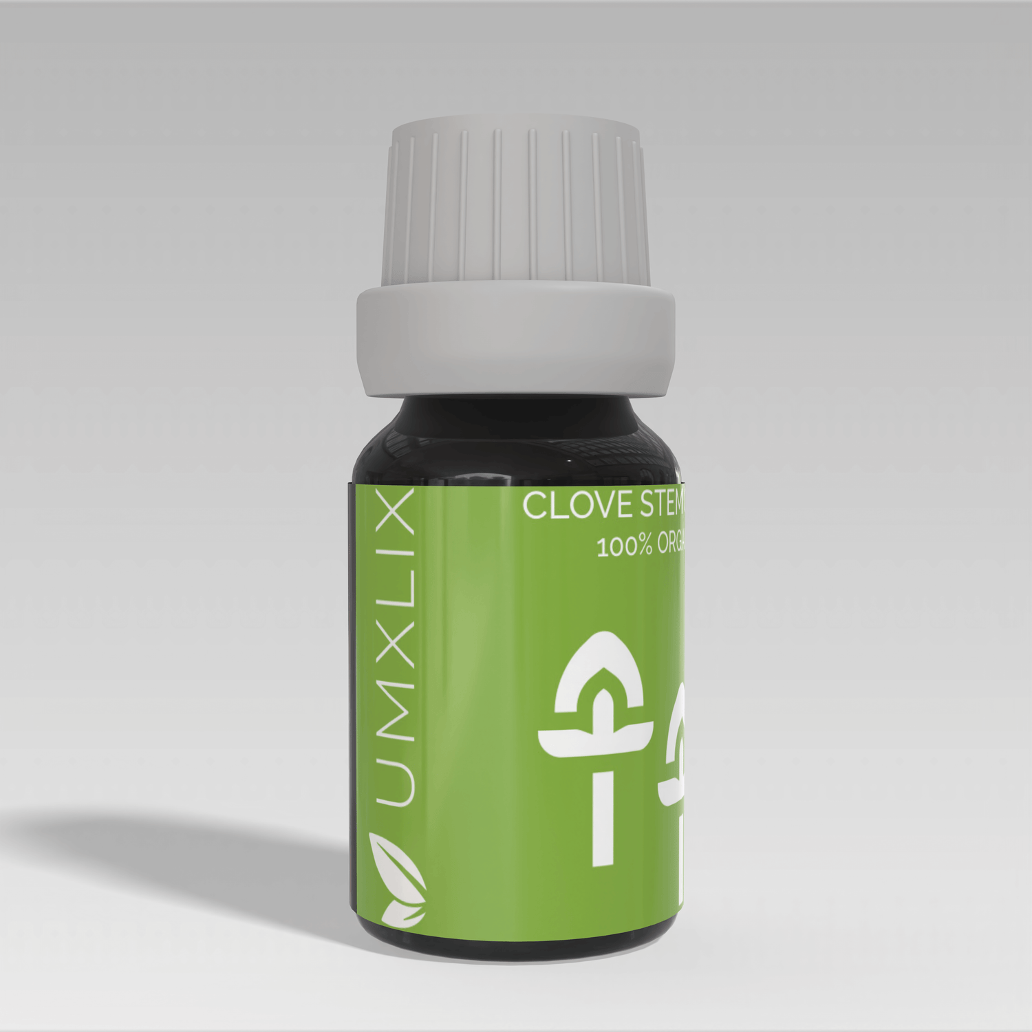 Clove Stem Essential Oil – 100% Pure, Steam-Distilled from Zanzibar by UMXLIX in a green bottle.